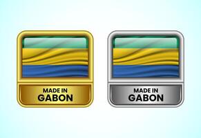 Made in Gabon label icon in gold and silver color. Flag icon set for business vector