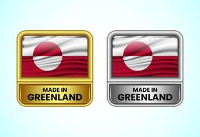 Made in Greenland label icon in gold and silver color. Flag icon set for business vector