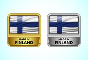 Made in Finland label icon in gold and silver color. Flag icon set for business vector