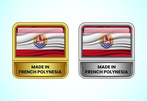 Made in French Polynesia label icon in gold and silver color. Flag icon set for business vector