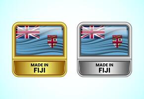 Made in Fiji label icon in gold and silver color. Flag icon set for business vector