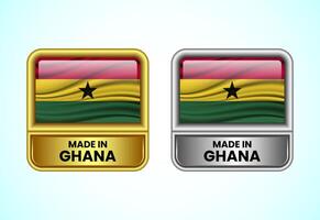 Made in Ghana label icon in gold and silver color. Flag icon set for business vector