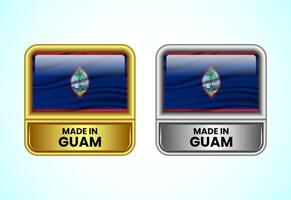 Made in Guam label icon in gold and silver color. Flag icon set for business vector