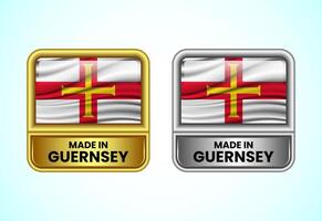Made in Guernsey label icon in gold and silver color. Flag icon set for business vector