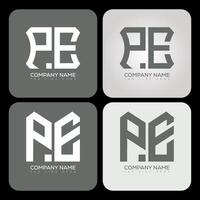 PE polygon, hexagon, flat and simple letter logo set in one artboard. PE minimalist and classic logo. vector