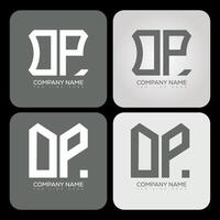 OP polygon, hexagon, flat and simple letter logo set in one artboard. OP minimalist and classic logo. vector