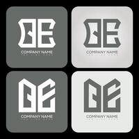 QE polygon, hexagon, flat and simple letter logo set in one artboard. QE minimalist and classic logo. vector