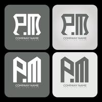 PM polygon, hexagon, flat and simple letter logo set in one artboard. PM minimalist and classic logo. vector