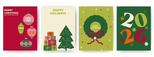 Modern minimalist geometric style erry Christmas and Happy New Year set of background vector