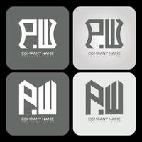 PW polygon, hexagon, flat and simple letter logo set in one artboard. PW minimalist and classic logo. vector