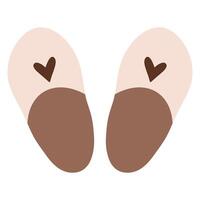 Pair of comfy slippers with hearts isolated on white background, cozy soft slippers, illustration vector