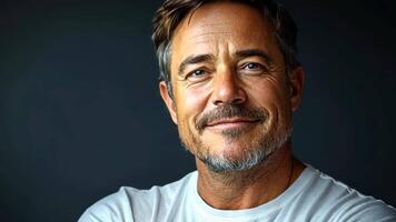 A man showcases charm and confidence while standing with arms crossed in a relaxed manner video