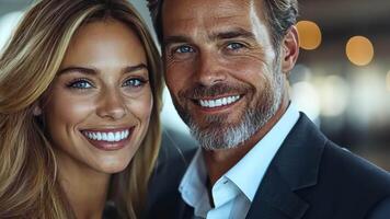 Two people express happiness and connection while enjoying a lighthearted moment in a lively environment video