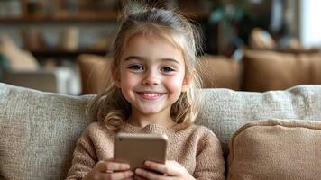 A girl enjoys using her smartphone while sitting comfortably on a couch in a warm and inviting living room video