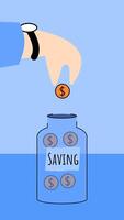 2d animation of saving money, dollar coins going into the jar video