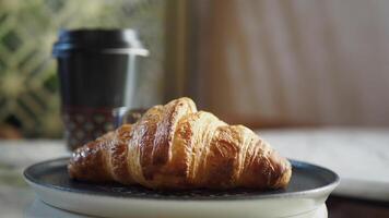 Delicious Croissant and Coffee in Cozy Caf Setting video