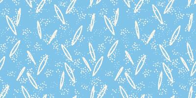Abstract pattern with hand-drawn elongated shapes and scattered dots on a blue background. Design for textiles, digital art, and modern design projects. vector