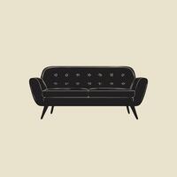 Silhouette of a modern sofa with tufted cushions and tapered legs vector