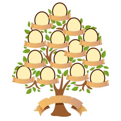 Retro family tree with photo frames and ribbons for inscriptions