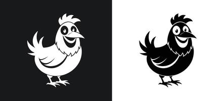 Black and White Silhouette Design Rooster and Chicken vector