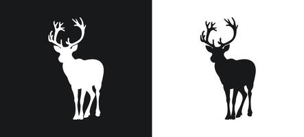 Minimalist reindeer icon in black and white vector