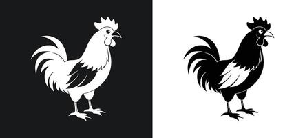 Monochrome Silhouette Design of Chicken and Rooster vector