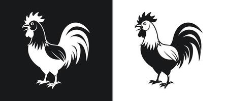 Black and White Design Featuring Chicken and Rooster vector