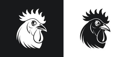 Silhouette of a Rooster and Chicken in Black and White vector