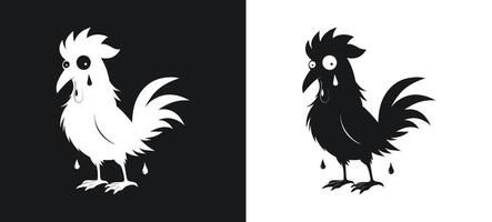 Rooster and Chicken Silhouette Design in Black and White vector