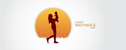 mother looking at her baby and holding up in sunset with butterflies in white background for mothers day banner background template vector