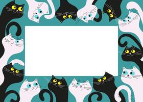 Funny colorful cartoon cats. Frame, banner pets. Design of postcard, flyer. Place for text. vector