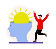 Creative expression of happiness with a bright sun emerging from a head illustration vector