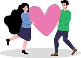 Couple joyfully sharing a large heart symbol in a playful and cheerful setting vector