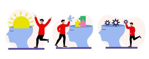 Creative thinking process and problem solving illustrated in colorful design vector