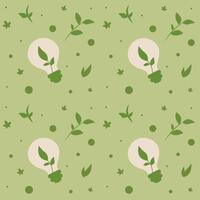 Green pattern featuring light bulbs and leaves in a fresh, natural design vector