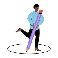 Creative person holds oversized pencil while standing within a circle, showcasing artistic potential vector