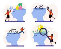 Exploring the process of problem-solving and creativity through visual metaphors of the mind vector