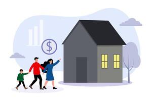Family looking at a house while considering investment opportunities in real estate vector