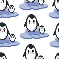 Cute penguins on ice in a playful pattern, perfect for fabric or wallpaper design vector