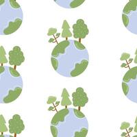 Cute nature pattern with stylized Earth and trees on a white background vector