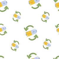 Pattern of rechargeable battery icons with green arrows on a white background vector