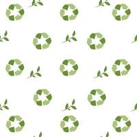 Green recycling symbols and leaves create a sustainable pattern on a white background vector