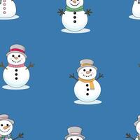 Seamless Christmas pattern with snowmen. Winter pattern for the new year on a blue background vector