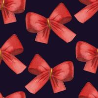 Bright red, pink festive bows hand painted with watercolor. Seamless watercolor pattern with a dark background. Suitable for printing on invitations, cards, for stationery and packaging vector