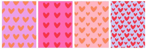 Valentine's seamless pattern collection featuring hand-drawn hearts in vibrant colors. Perfect for scrapbooking, greeting cards, wrapping paper, textiles, and creative projects. vector
