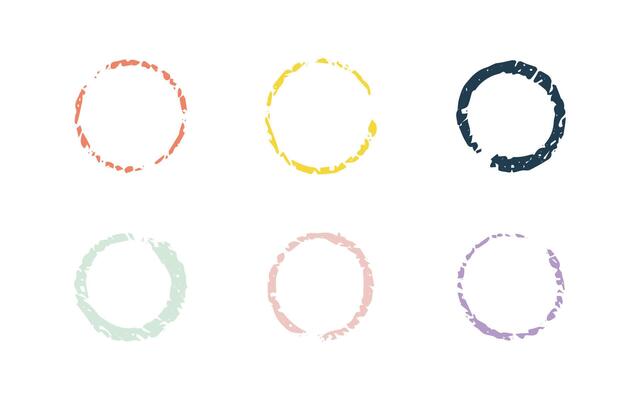 Chalk hand drawn color circle highlight. Doodle pastel charcoal round frame, spiral. Crayon stylish design element by pen or pencil. Kids circle curves