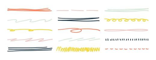 Swift crossed and wavy underlines. Lines by pen, pencil, marker. Pastel color curves. strokes isolated on white background. vector