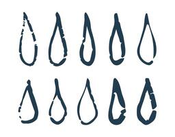 Doodle chalk water drops of different shapes. Hand drawn crayon sketch illustration of droplets or tears. Dark blue for print, web, mobile and infographics vector