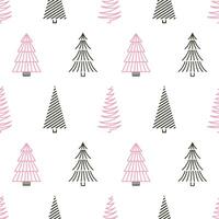 Modern abstract Christmas tree pattern. Trendy pink and black fir silhouettes arranged in a seamless background, ideal for New Year decor or festive digital backgrounds. vector