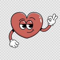 Valentine's Day. Retro character heart showing ok sign. Old animation 60's 70's vector
